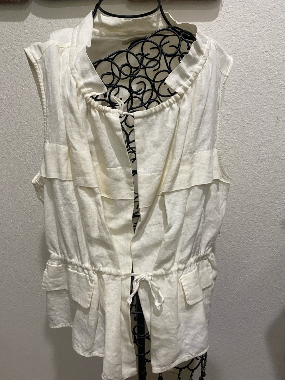 Coldwater Creek Cream Linen Drawstring Vest